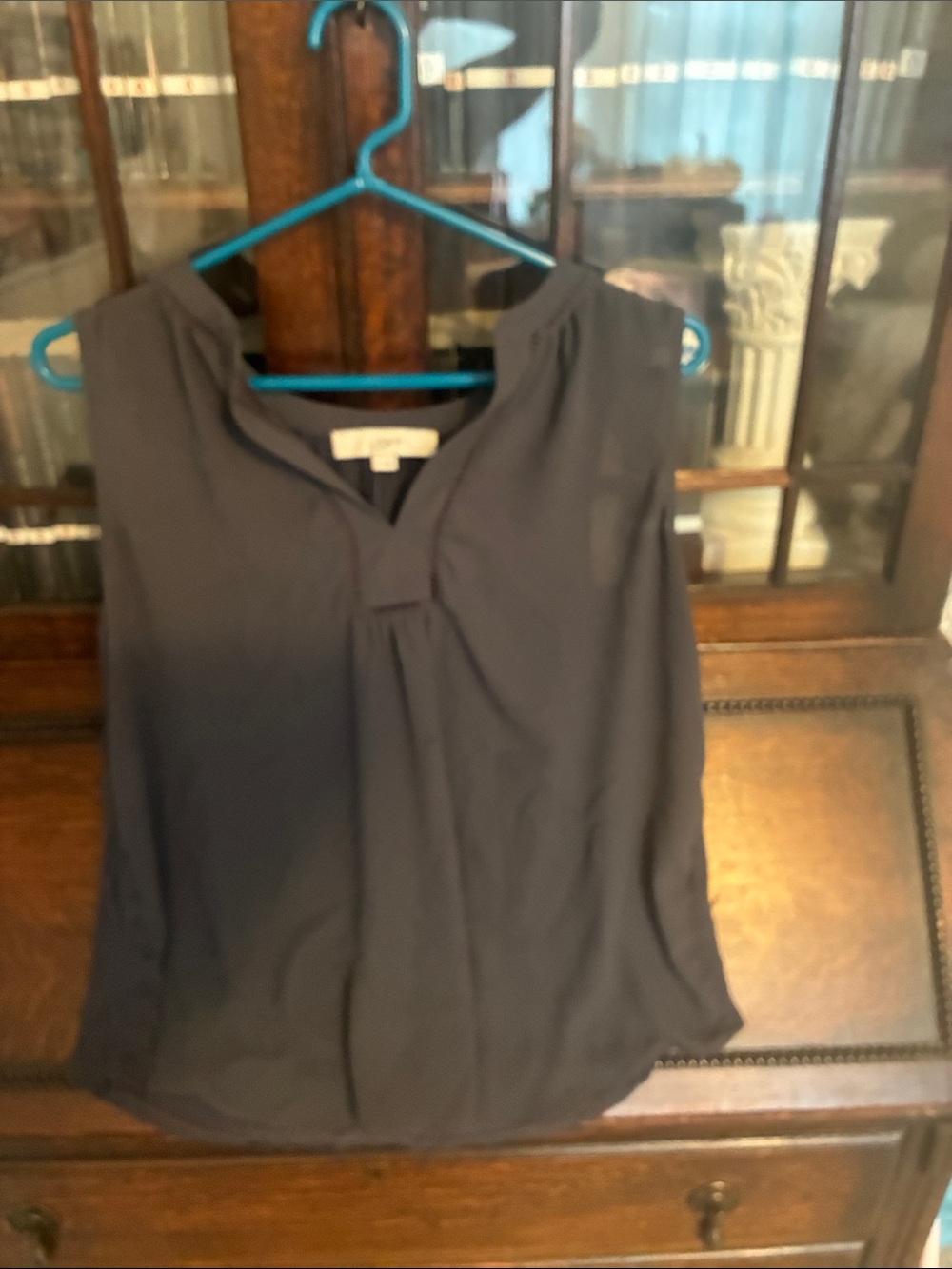 LOFT Navy Sleeveless Pleat-Front Camisole